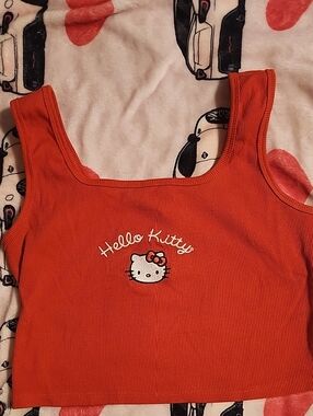 Hello Kitty Red Ribbed Crop Tank Top for Adults (Part Of Pajama Set)